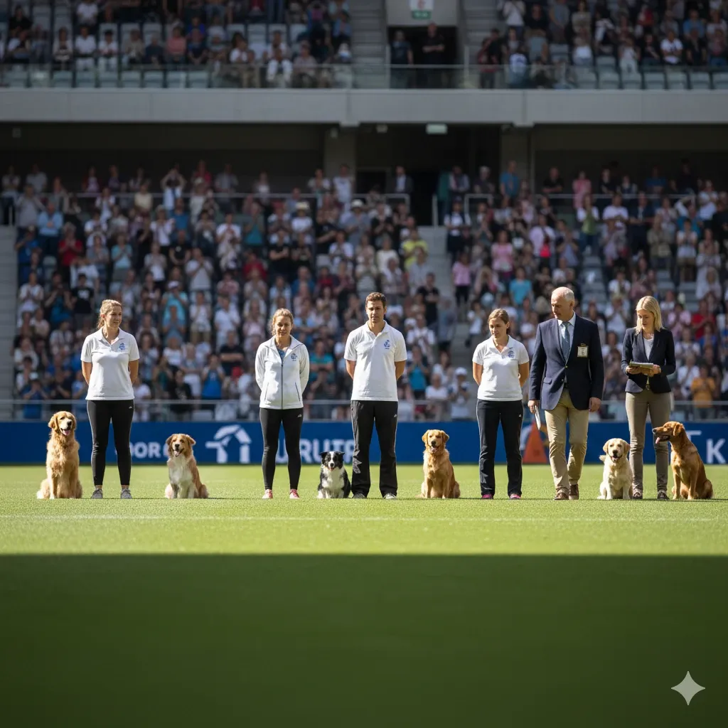 Giudice di gara che valuta un binomio durante una competizione di Obedience, come descritto nel regolamento ufficiale.